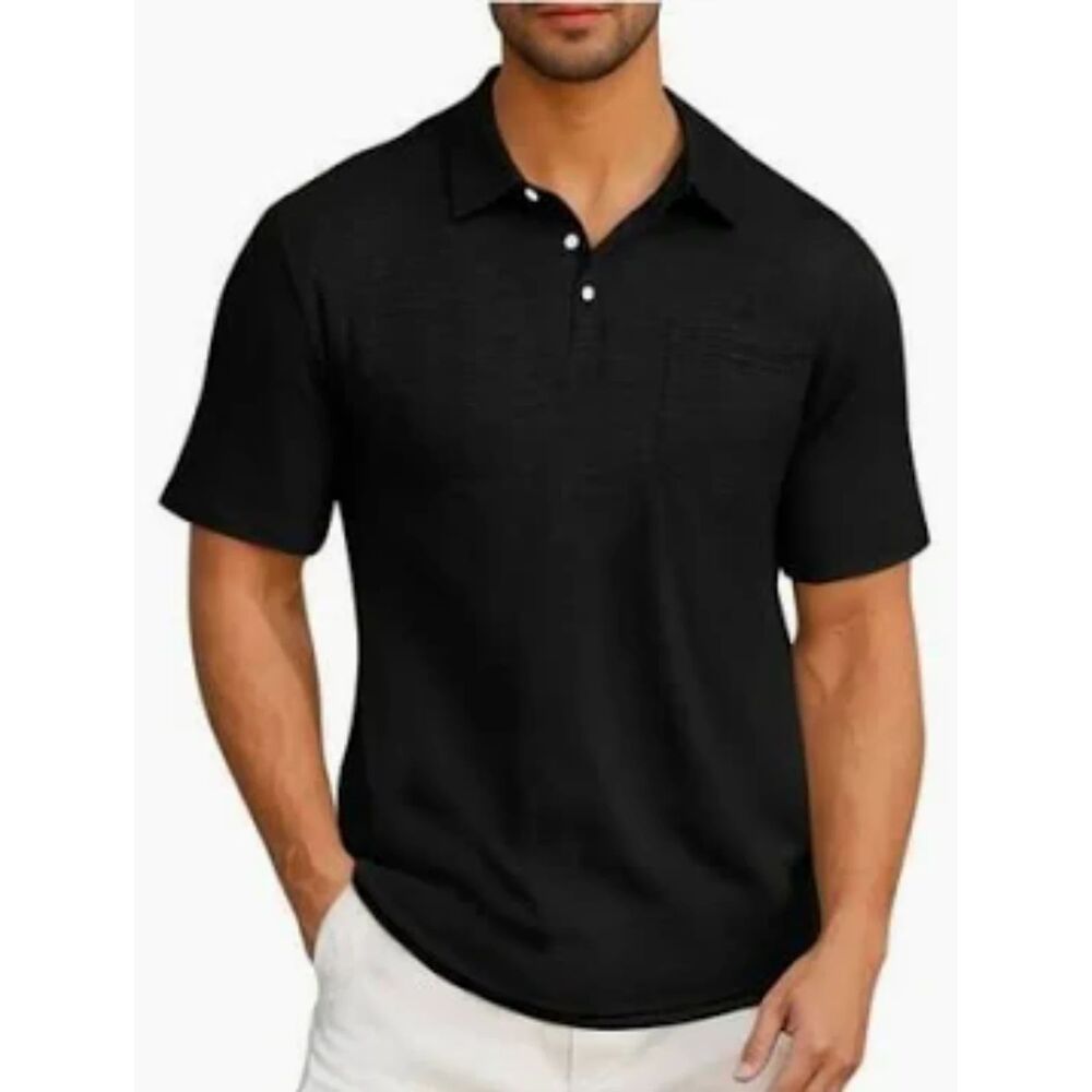 George Golf Shirt Collard Polo Black Short Slve Chest Pocket Mens Big & Tall XLT